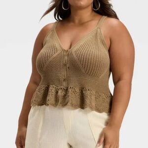 Universal Thread Women's Pointelle‎ Brown Sweater Tank Top